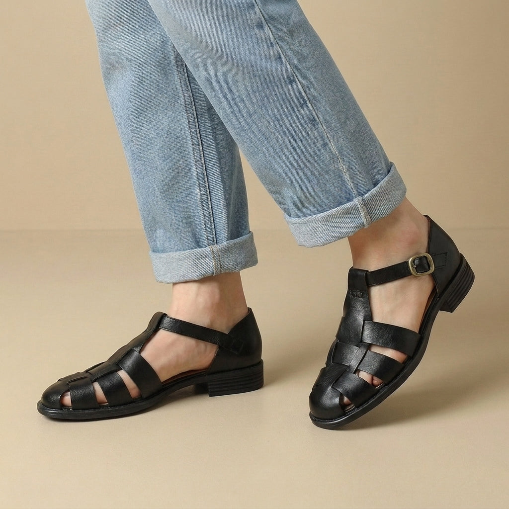 Ankle-Strap Buckled Caged Fisherman Sandals for Women – Stylish & Comfortable