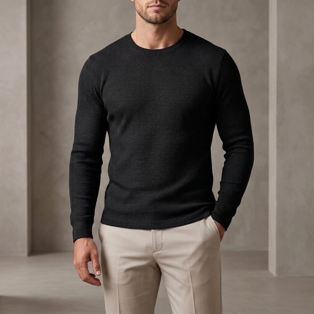 Ribbed Regular Fit Crewneck Knit Shirt for Men – Casual Comfort & Style
