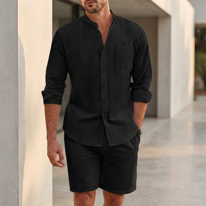 Relaxed Fit Striped Shirt & Shorts Set for Men – Breathable Casual Comfort