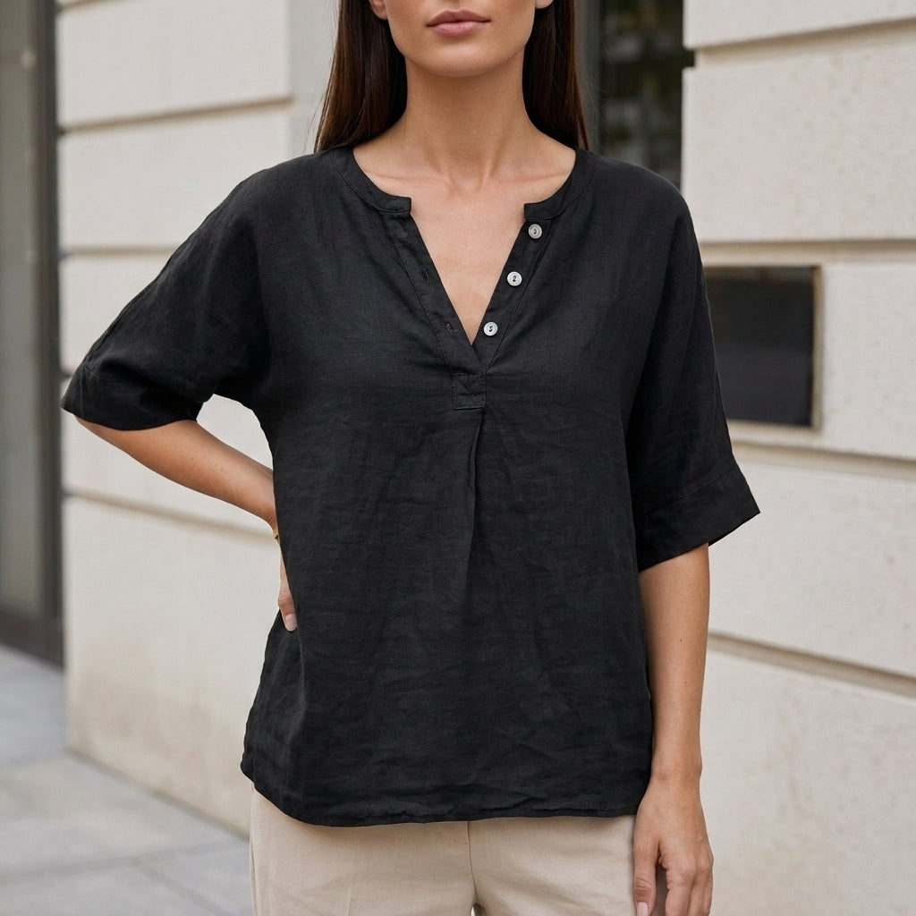 Relaxed Fit Henley Blouse for Women – Effortless Comfort & Casual Elegance