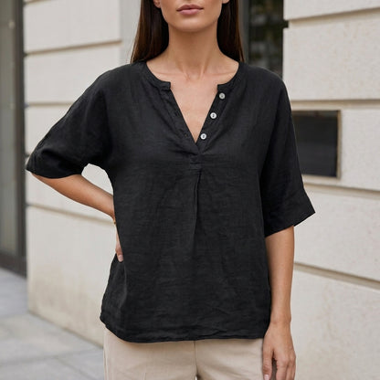 Relaxed Fit Henley Blouse for Women – Effortless Comfort & Casual Elegance