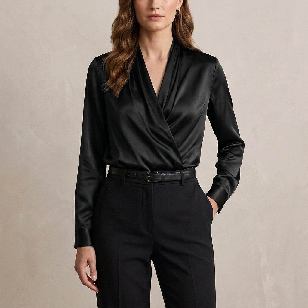 Draped Crossover Blouse for Women – Elegant Business Casual Style