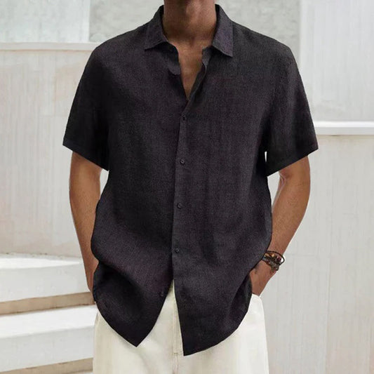 Men's Shirt - Short-Sleeved - Breathable Linen Blend - Classic Collar - Relaxed Fit