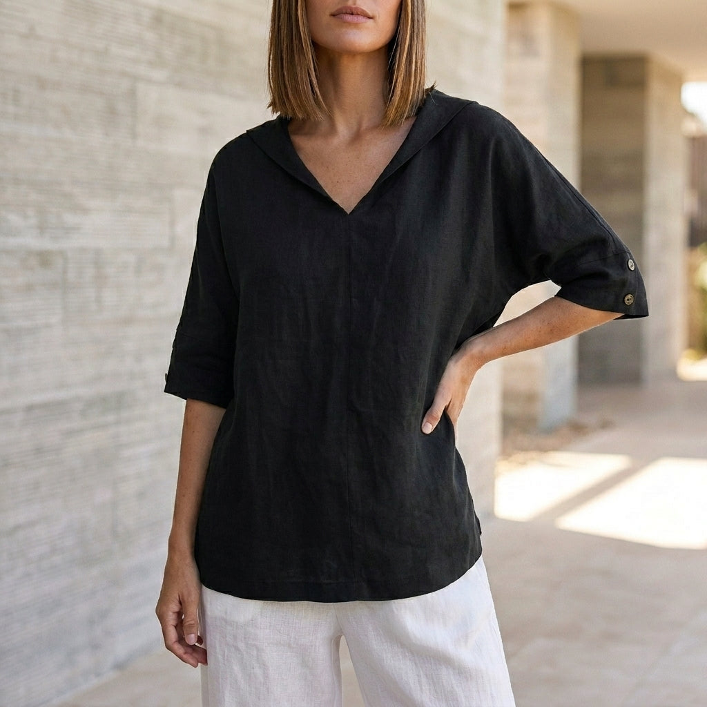 Relaxed Fit V-Neck Blouse for Women – Stylish Casual Comfort