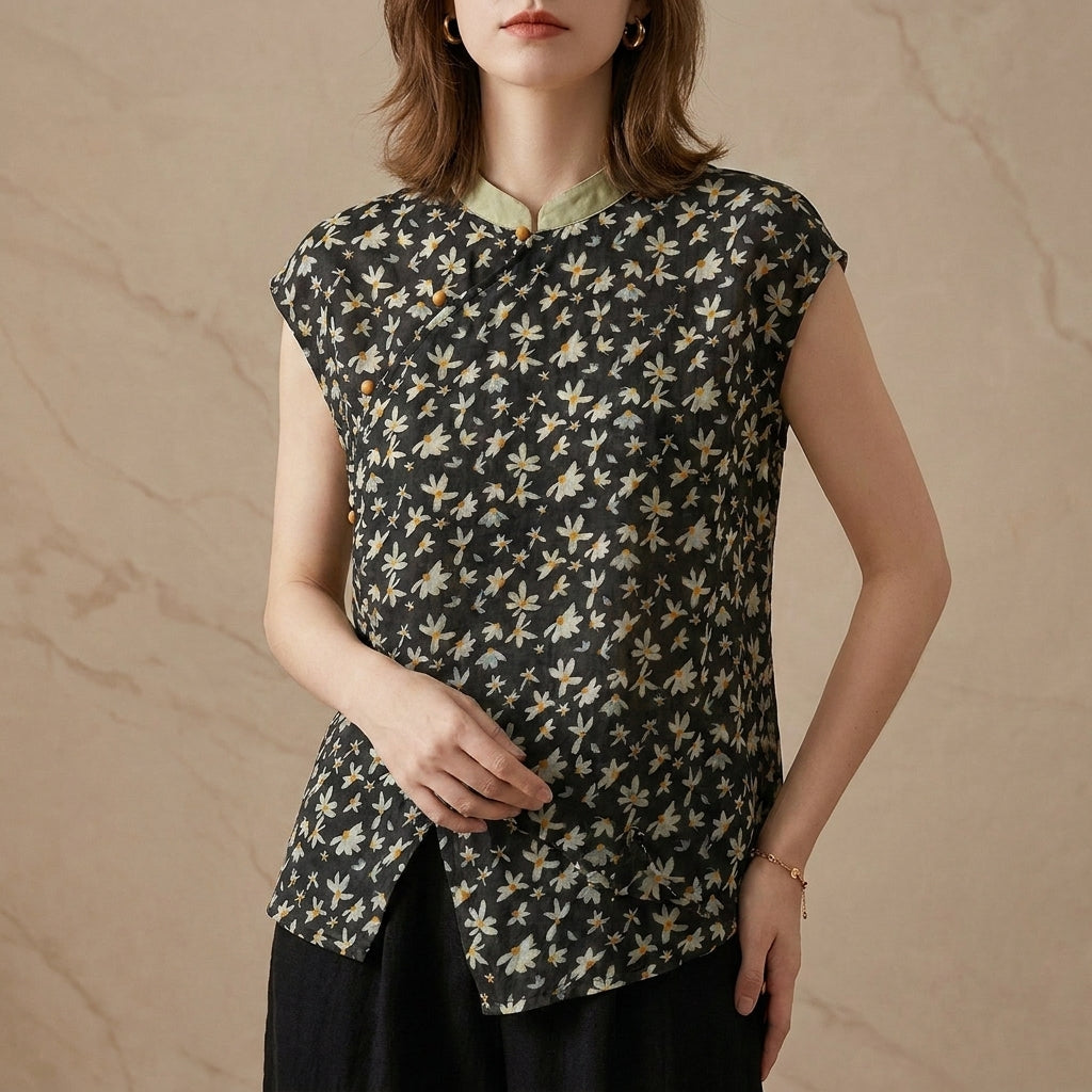Floral Linen Blend Blouse for Women – Lightweight Everyday Elegance