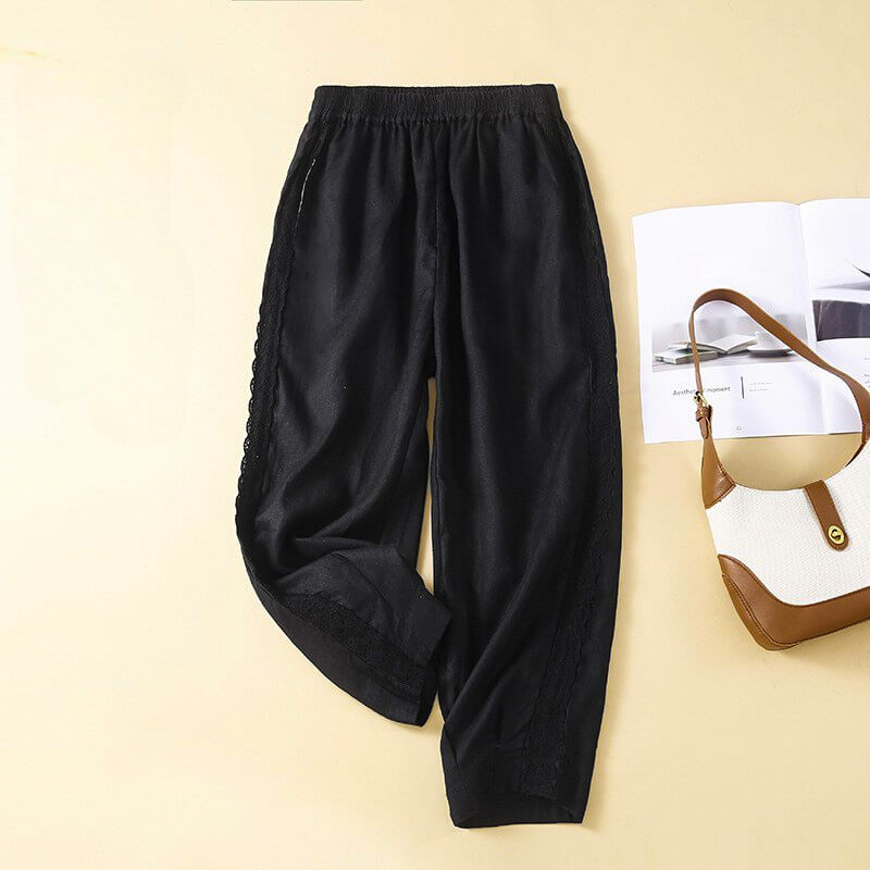 Lace Trim Relaxed Tapered Pants for Women – Effortless Comfort & Style