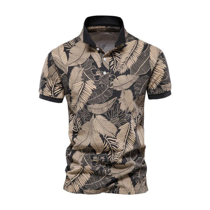 Men's Polo Shirt - Breathable Cotton - Button Closure - Tropical Floral Pattern