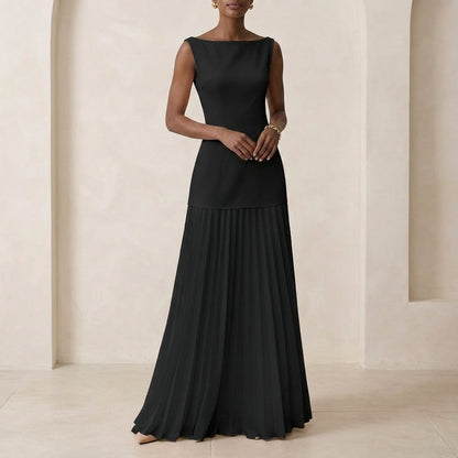 Pleated Fitted Bodice A-Line Maxi Dress for Women – Elegant & Flattering Fit