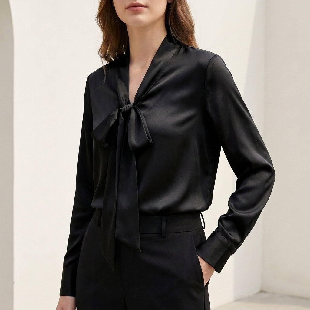 Tie Neck Regular Fit Blouse for Women – Elegant Professional Style