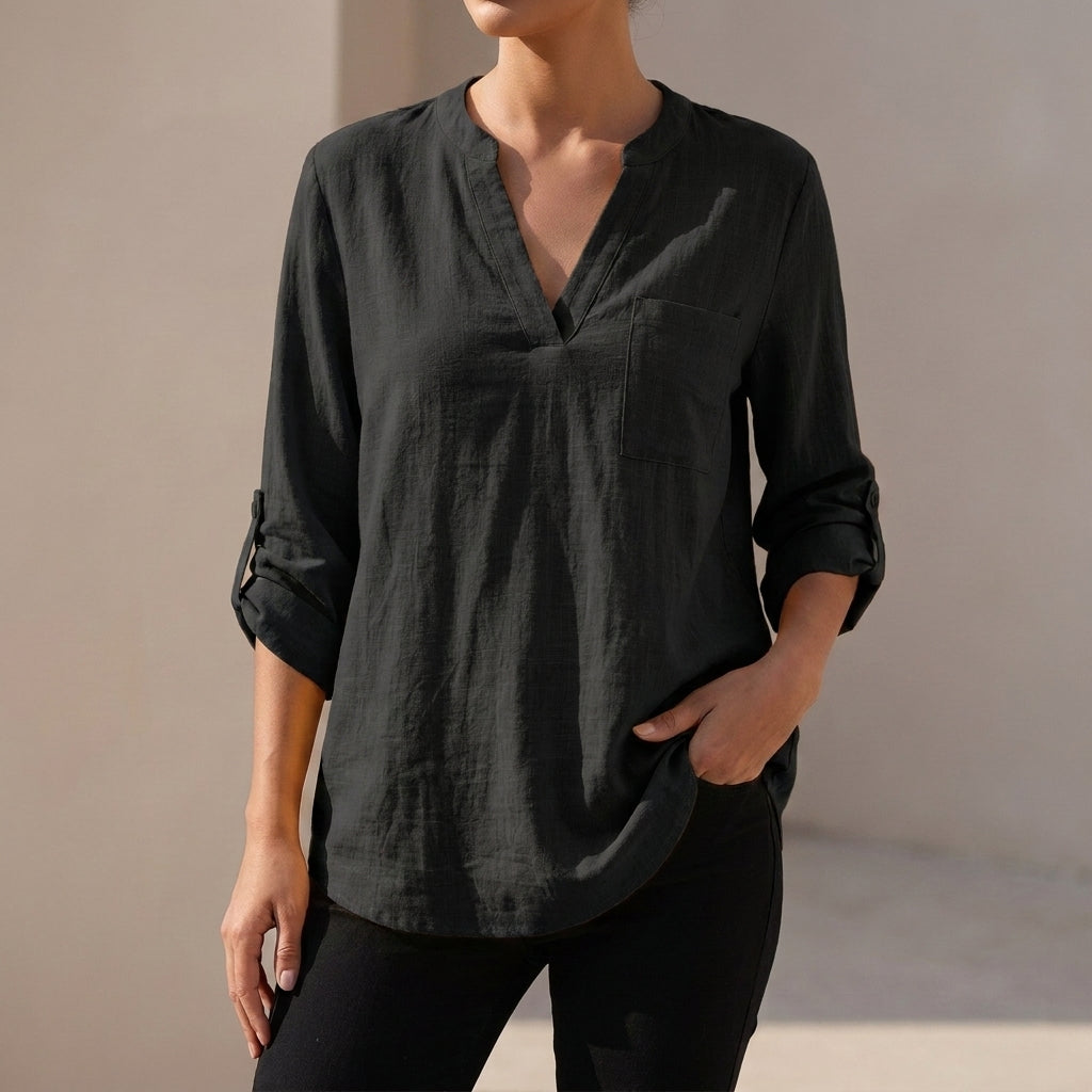 Loose Fit Tunic-Length V-Neck Shirt for Women – Comfortable Casual Style