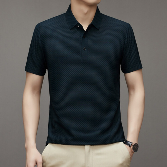Men's Polo Shirt - Structured Collar - Short Sleeves - Slim Fit - Textured Fabric