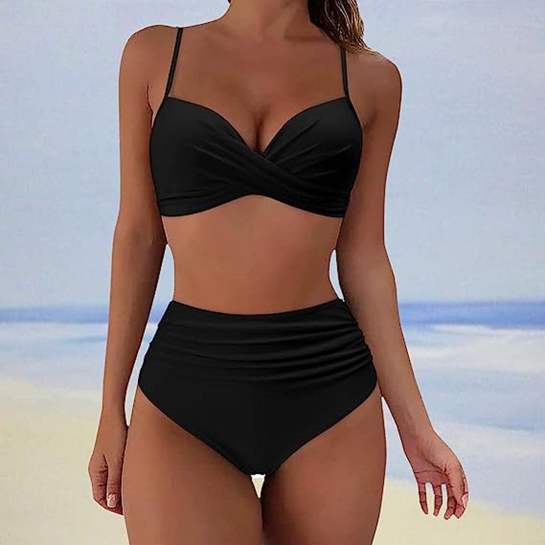 Twist Front High-Waisted Bikini Set for Women – Flattering Beachside Confidence