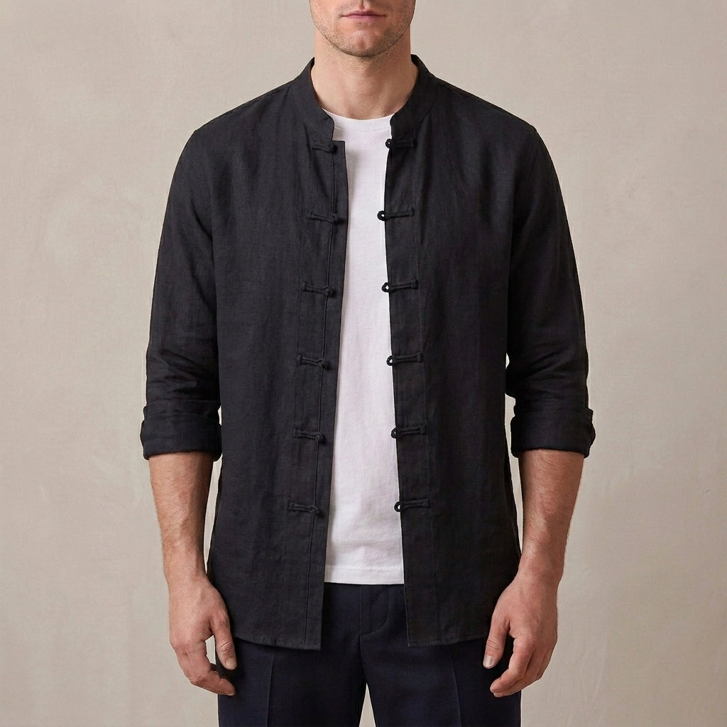 Relaxed Fit Band Collar Shirt for Men – Casual Comfort & Style