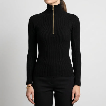Quarter-Zip Ribbed Slim Fit Turtleneck Top for Women – Flattering Everyday Style