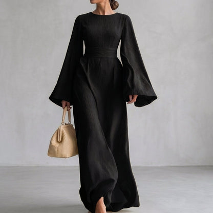 Pleated Bell Sleeve Maxi Dress for Women – Graceful Elegance & Timeless Style