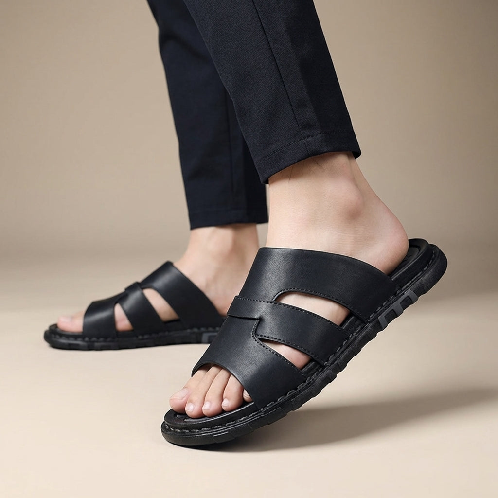 Orthopedic Perforated Leather Slide Sandals for Men – Comfortable Supportive Design