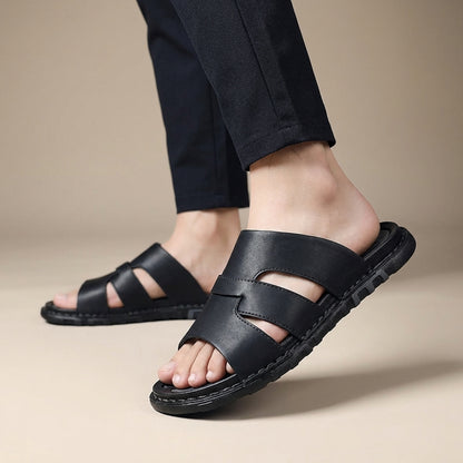 Orthopedic Perforated Leather Slide Sandals for Men – Comfortable Supportive Design