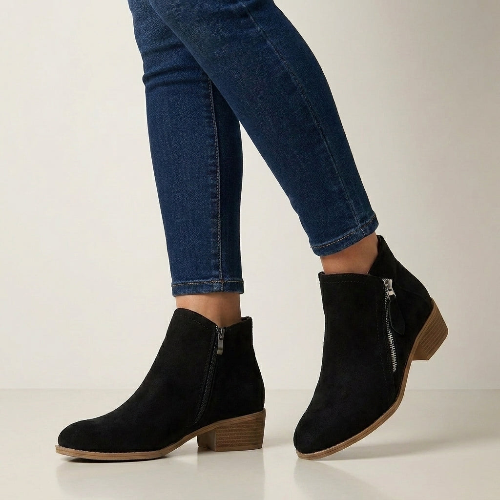 Orthopedic Zipper Closure Low Block Heel Ankle Boots for Women – Supportive & Comfortable Design