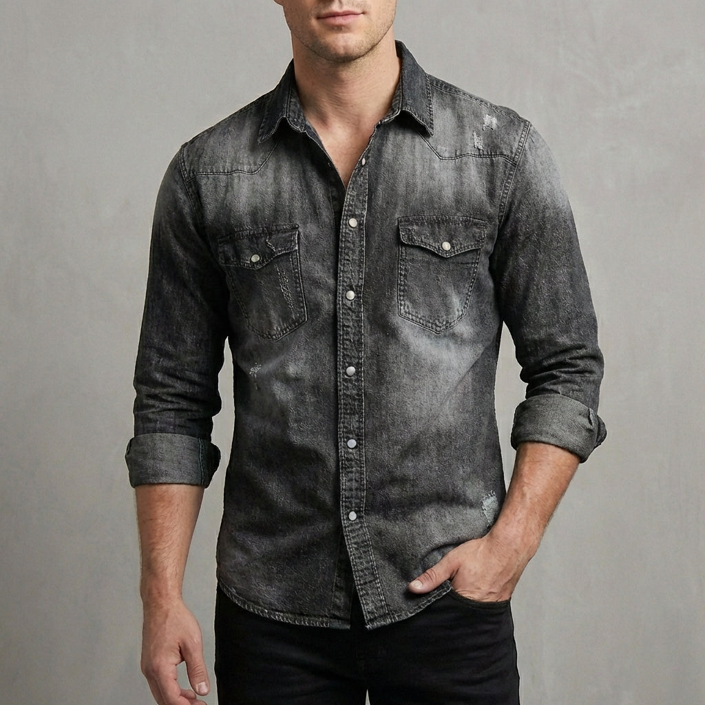 Distressed Button Front Shirt for Men – Casual Stylish Comfort