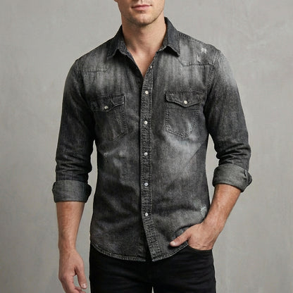 Distressed Button Front Shirt for Men – Casual Stylish Comfort