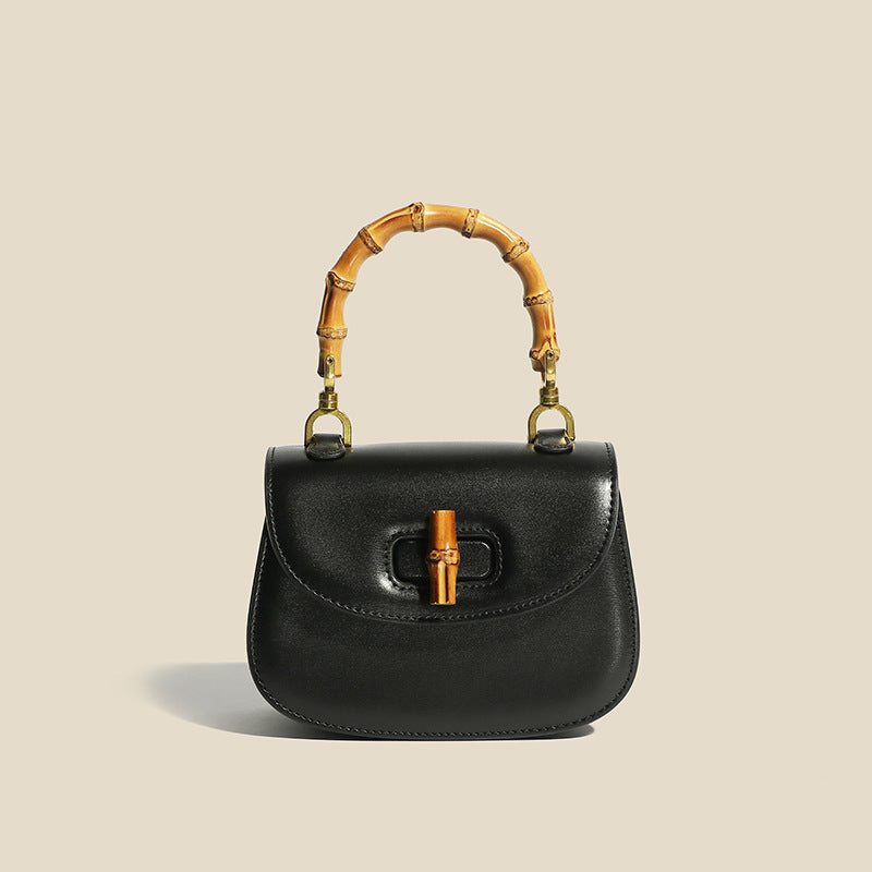 Structured Compact Handbag with Bamboo Handle for Women – Versatile & Stylish Design