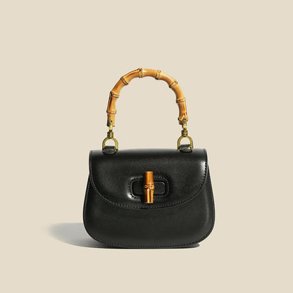 Structured Compact Handbag with Bamboo Handle for Women – Versatile & Stylish Design