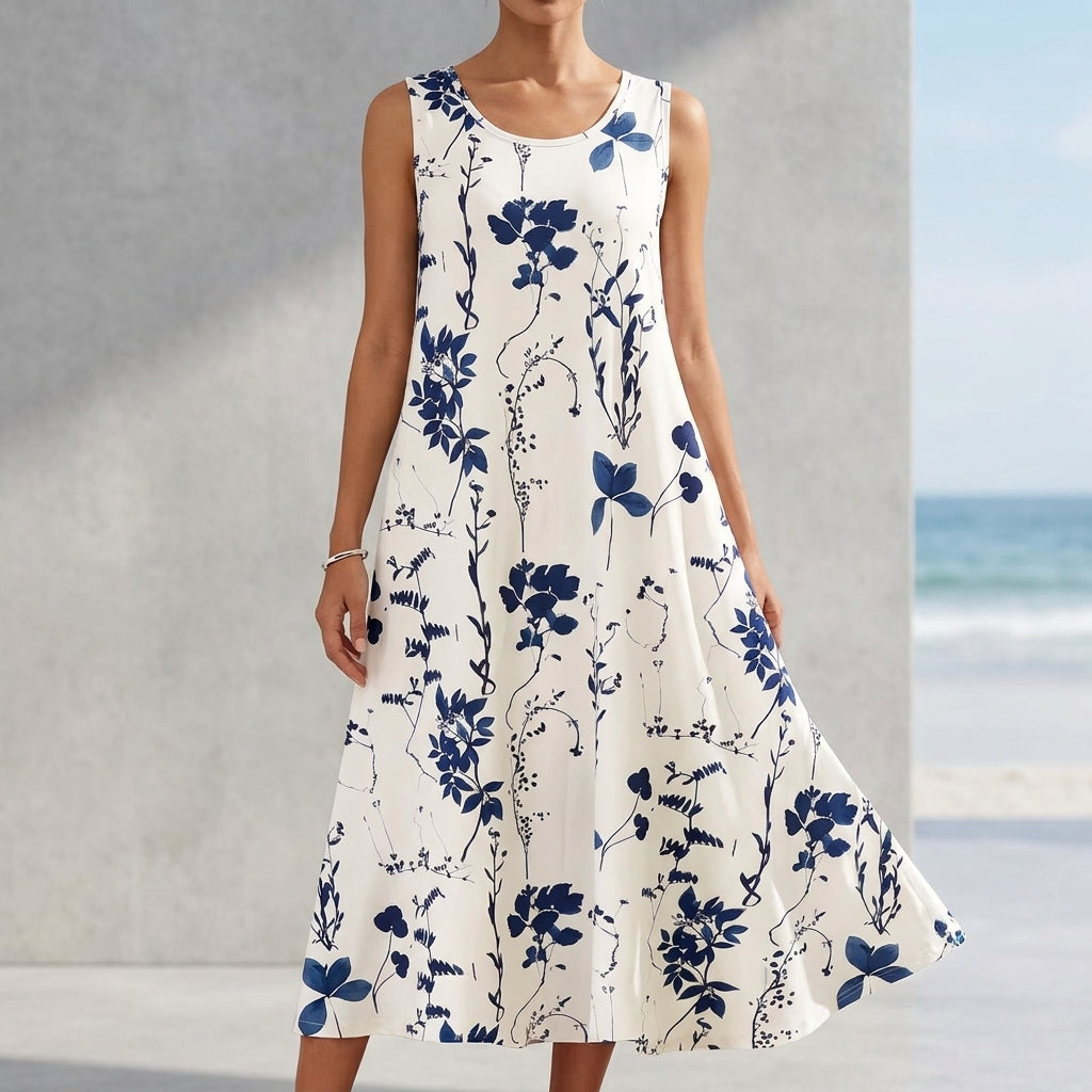 Floral A-Line Sleeveless Midi Dress for Women – Stylish & Functional