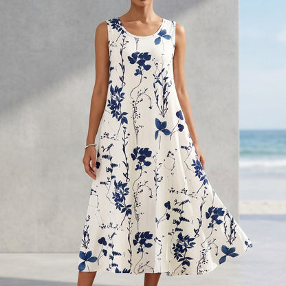Floral A-Line Sleeveless Midi Dress for Women – Stylish & Functional