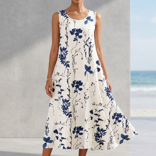 Floral A-Line Sleeveless Midi Dress for Women – Stylish & Functional