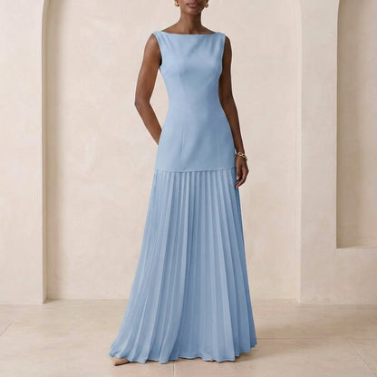 Pleated Fitted Bodice A-Line Maxi Dress for Women – Elegant & Flattering Fit