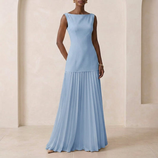 Pleated Fitted Bodice A-Line Maxi Dress for Women – Elegant & Flattering Fit