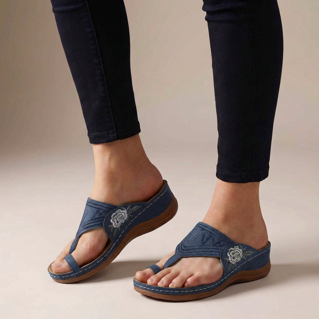 Embroidered Floral Orthopedic Wedge Sandals for Women – Stylish Comfort & Support
