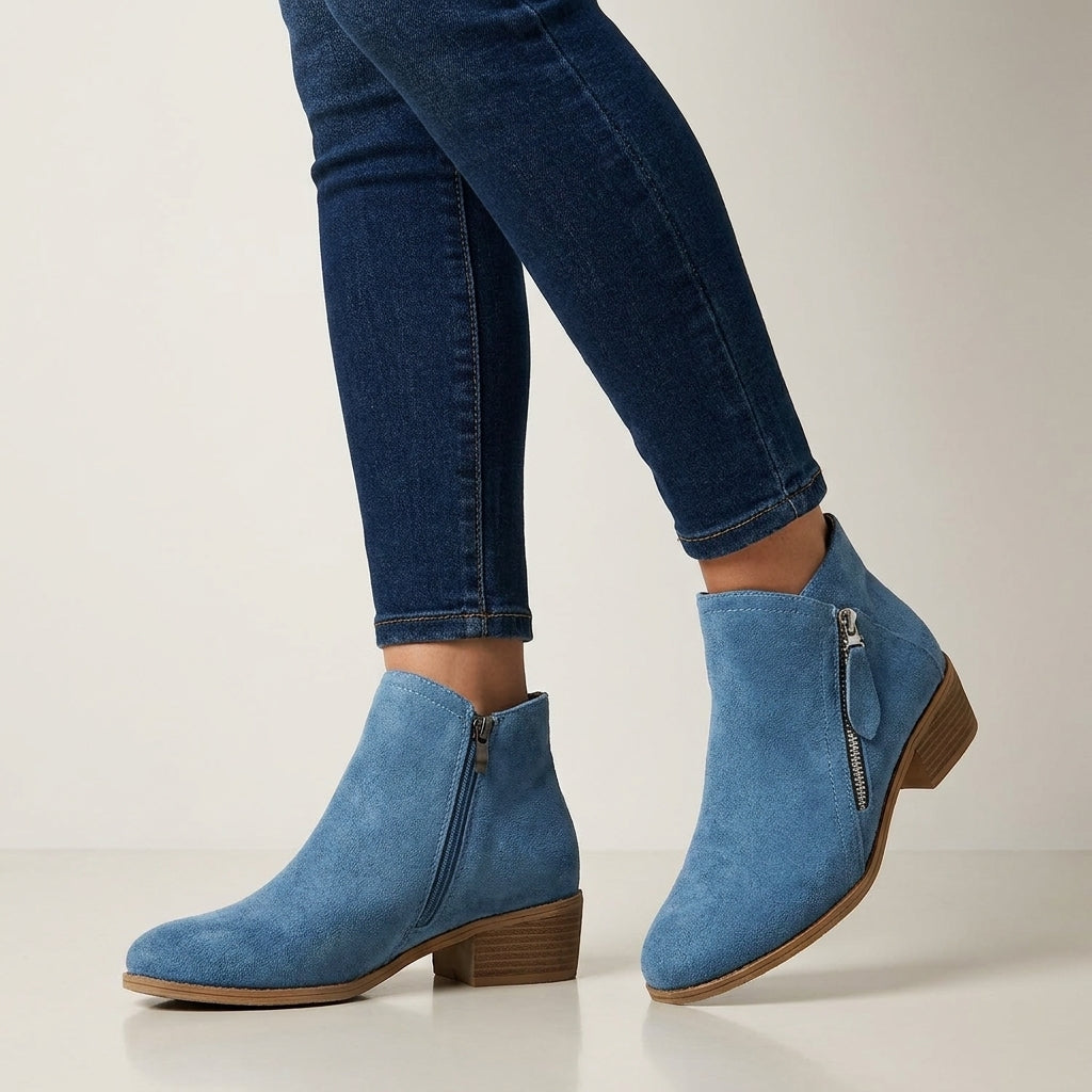 Orthopedic Zipper Closure Low Block Heel Ankle Boots for Women – Supportive & Comfortable Design