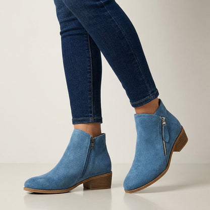 Orthopedic Zipper Closure Low Block Heel Ankle Boots for Women – Supportive & Comfortable Design
