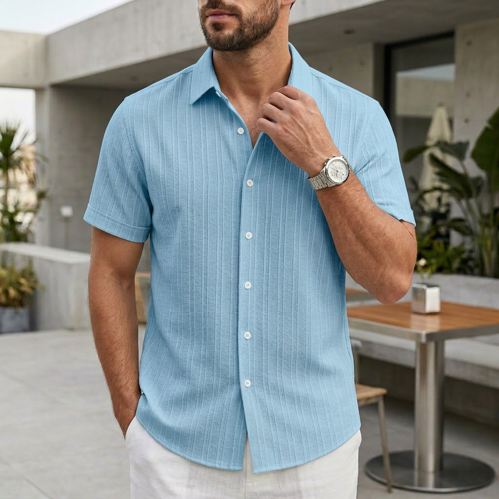 Relaxed Fit Collared Button-Up Shirt for Men – Breathable Casual Comfort