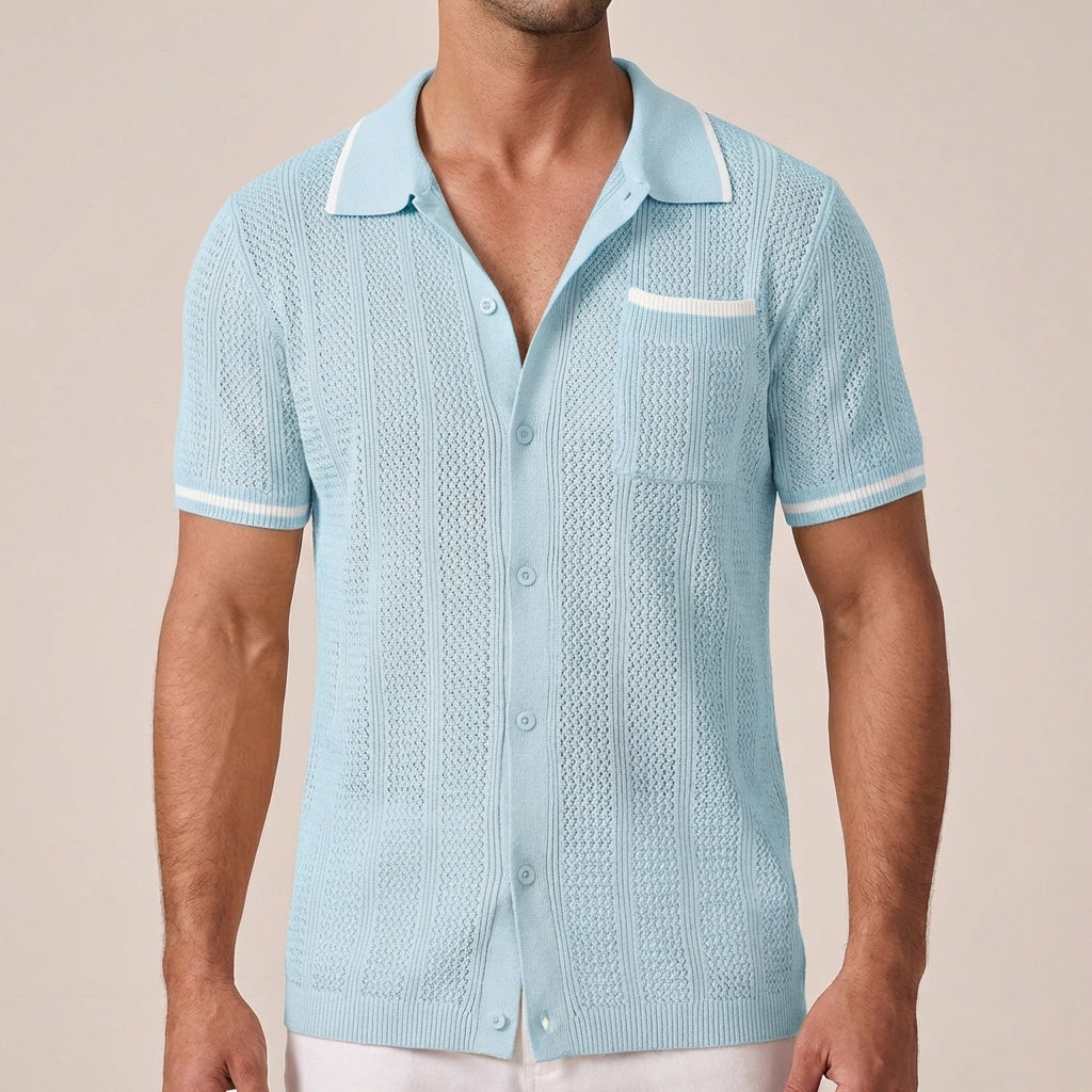 Relaxed Fit Striped Knit Polo Shirt for Men – Casual Stylish Comfort
