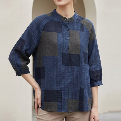 Loose Fit Patchwork Shirt for Women – Stylish Casual Comfort