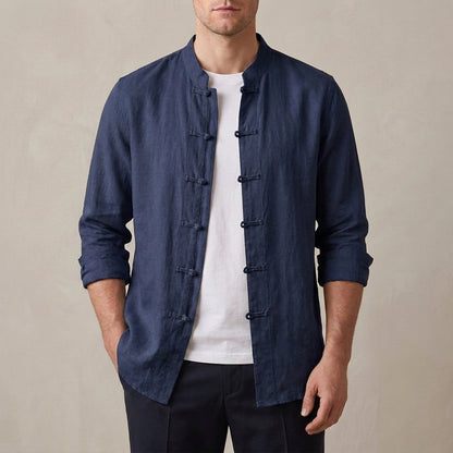 Relaxed Fit Band Collar Shirt for Men – Casual Comfort & Style