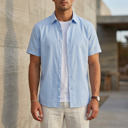 Relaxed Fit Collared Short Sleeve Button-Up Shirt for Men – Casual Comfort & Style