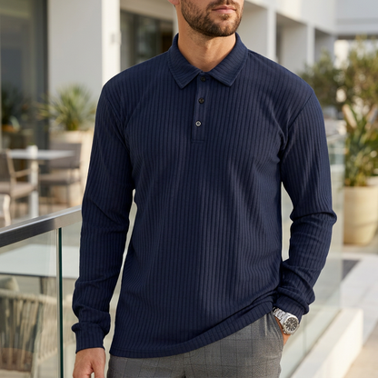 Ribbed Long Sleeve Polo Shirt for Men – Modern Everyday Comfort