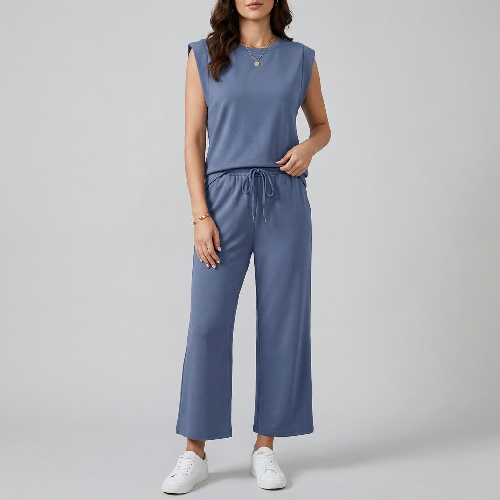 Relaxed Fit Sleeveless Top & Wide Leg Pants Set for Women – Effortless Everyday Style