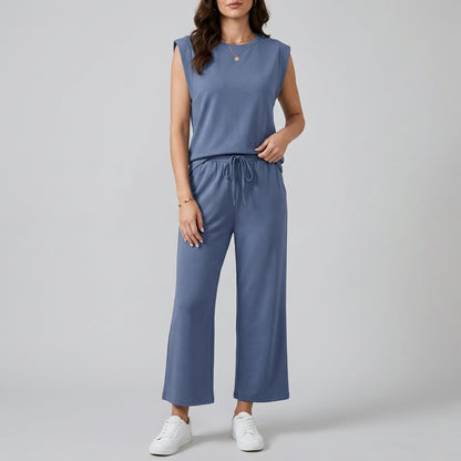 Relaxed Fit Sleeveless Top & Wide Leg Pants Set for Women – Effortless Everyday Style