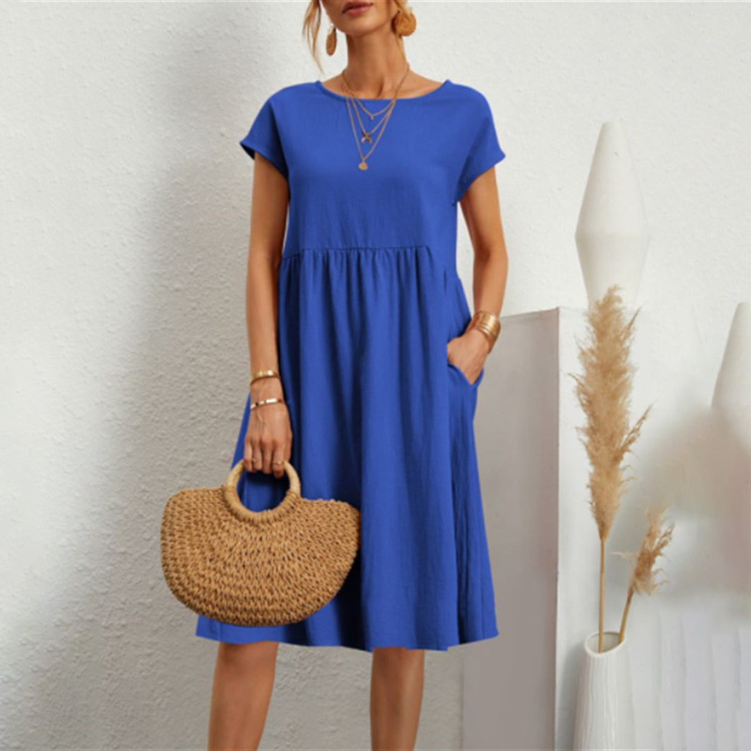 Women's Dress - Loose Fit - Round Neck - Short Sleeves - Light and Breathable