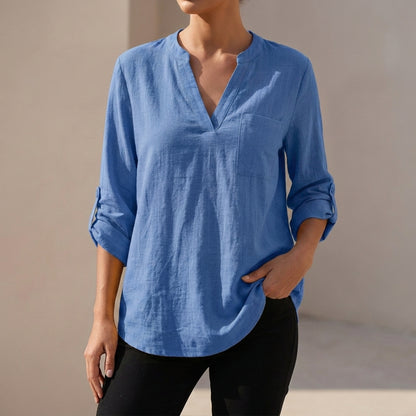Loose Fit Tunic-Length V-Neck Shirt for Women – Comfortable Casual Style