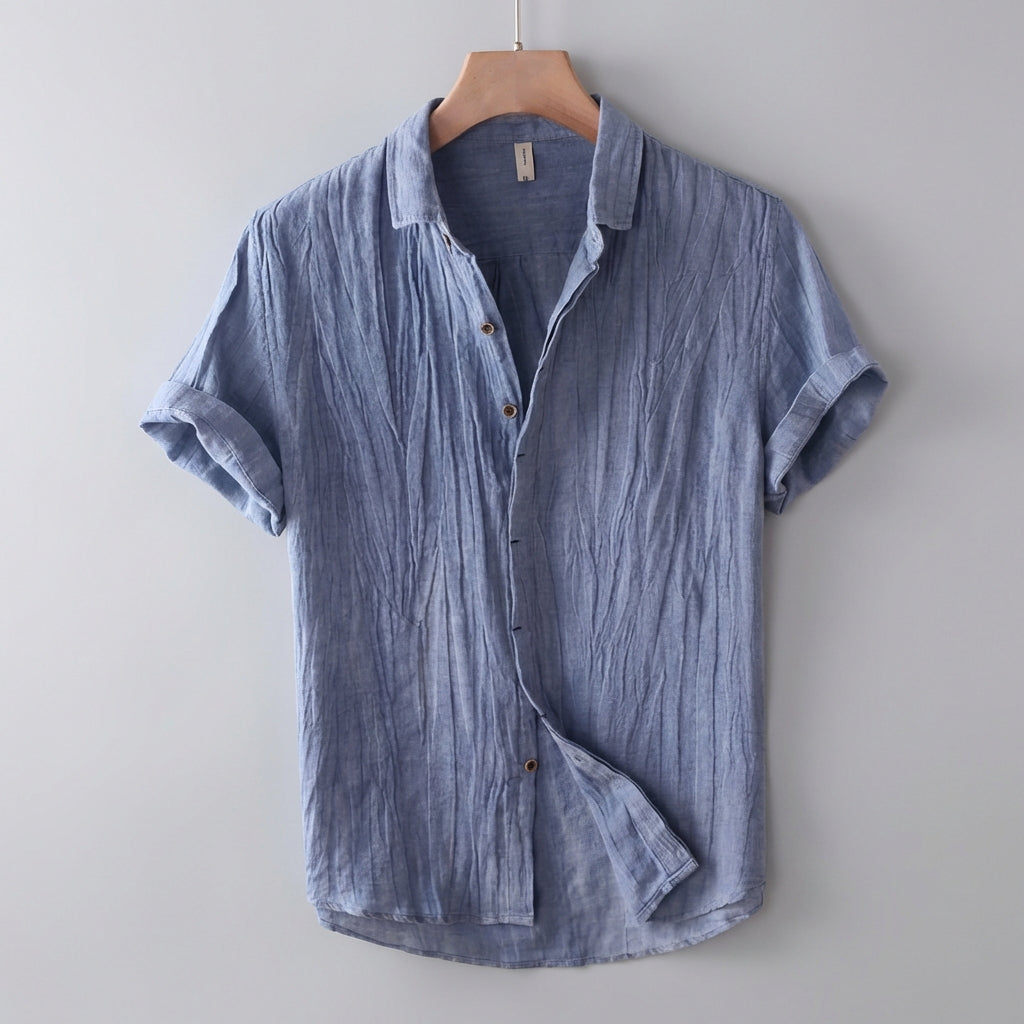 Relaxed Fit Collared Short Sleeve Button-Up Shirt for Men – Casual Comfortable Style