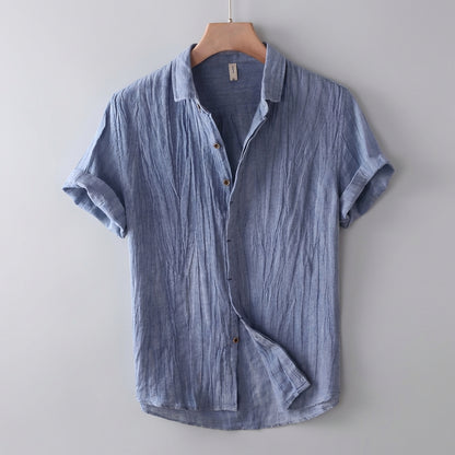 Relaxed Fit Collared Short Sleeve Button-Up Shirt for Men – Casual Comfortable Style