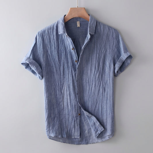Relaxed Fit Collared Short Sleeve Button-Up Shirt for Men – Casual Comfortable Style