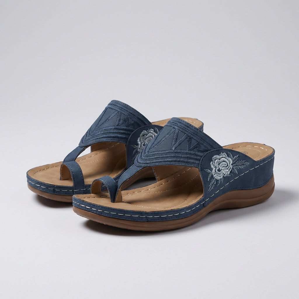 Embroidered Floral Orthopedic Wedge Sandals for Women – Stylish Comfort & Support