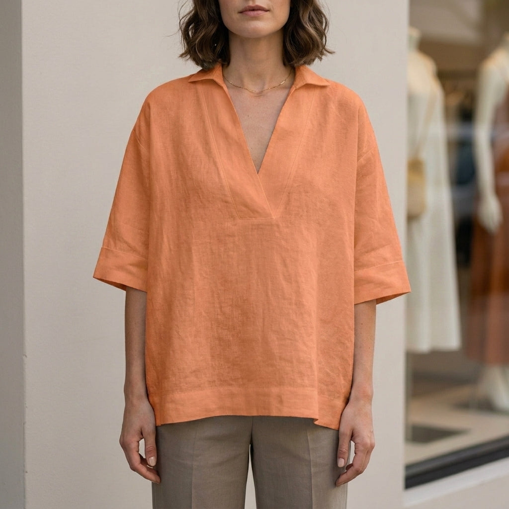 Relaxed Fit Linen Blouse for Women – Effortless Minimalist Comfort