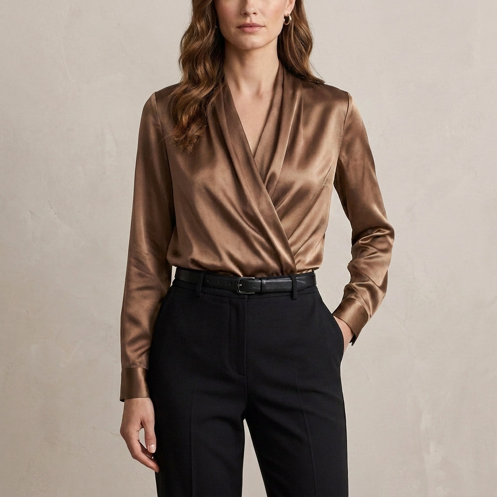 Draped Crossover Blouse for Women – Elegant Business Casual Style